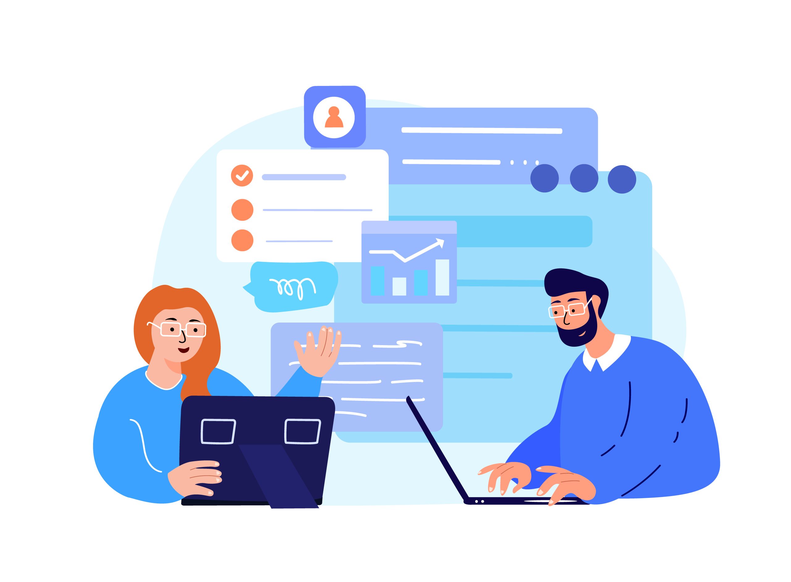 Business Team Brainstorming and Discussing Entrepreneurial Anti-Crisis Plan for Company.Collaboration Financial Benefit, Income,Profit.Business Concept.Successful Growth,Trade.Flat Vector Illustration worker connects virtually with people